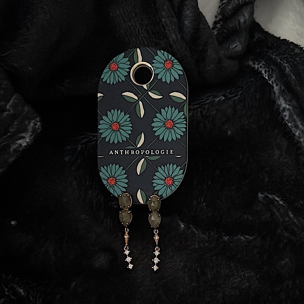 Anthropologie Green marble and Gold Dangle Earrings